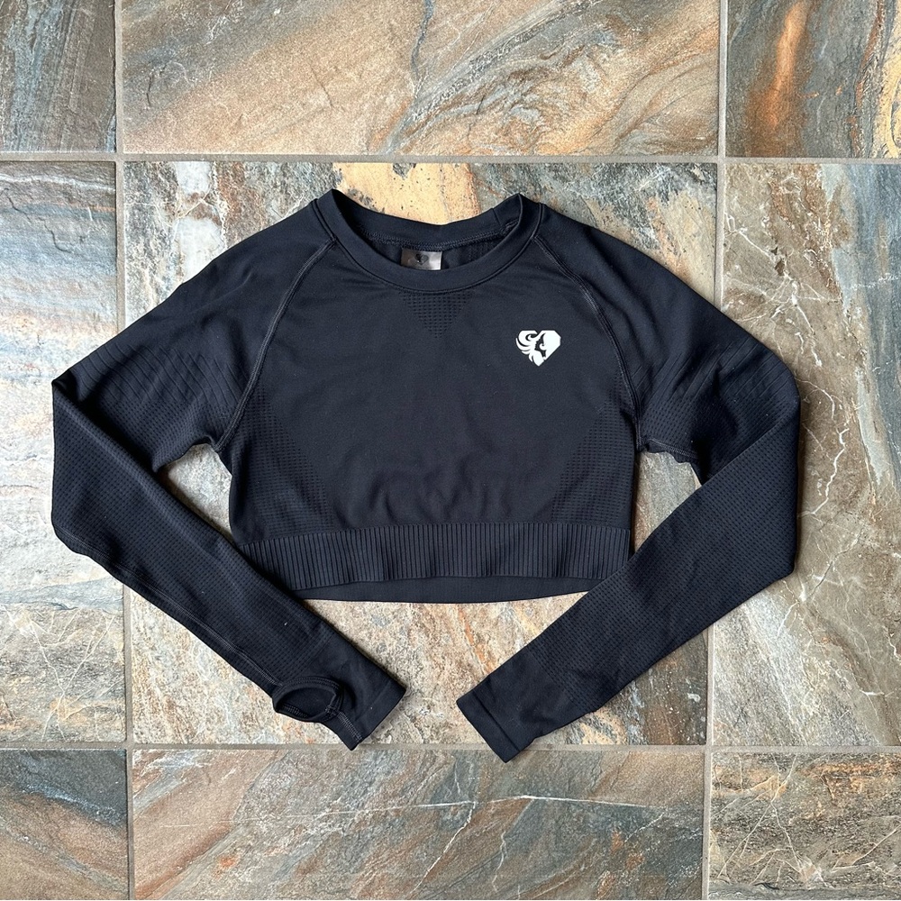 Womens Best Move Seamless Crop Top Black Long Sleeve Gym Activewear Medium